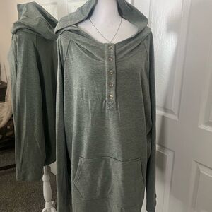 Women's Scoop Neck Button Pullover Sweater - Olive Green